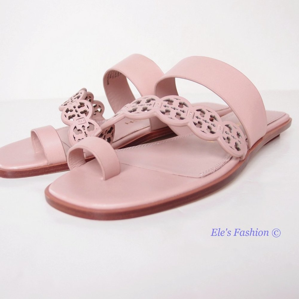 NIB Tory Burch Tiny Miller Toe Ring Leather Sandal Shell Pink US 7 10.5 AUTHENTC - Picture 7 of 16